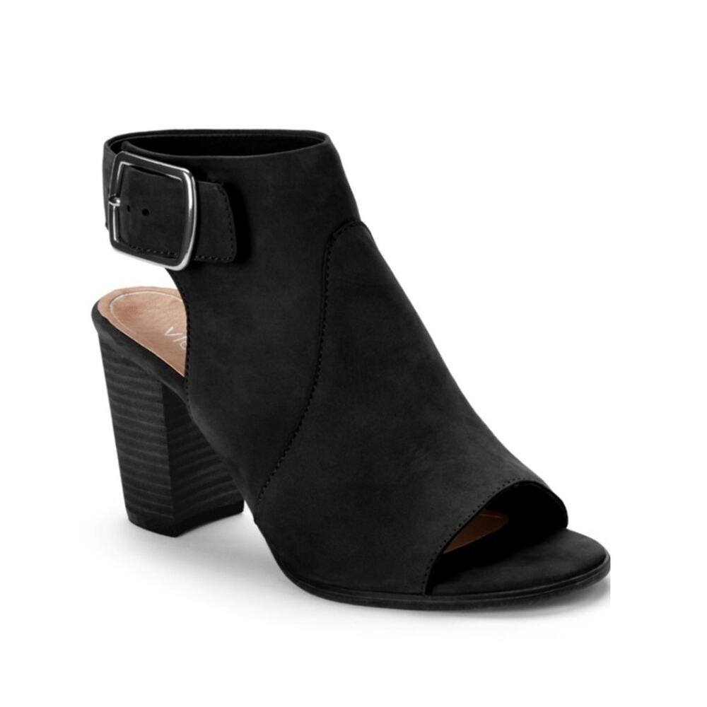 Vionic Perk Blakely Open Toe Ankle Strap Heel Sandal Black Suede 9